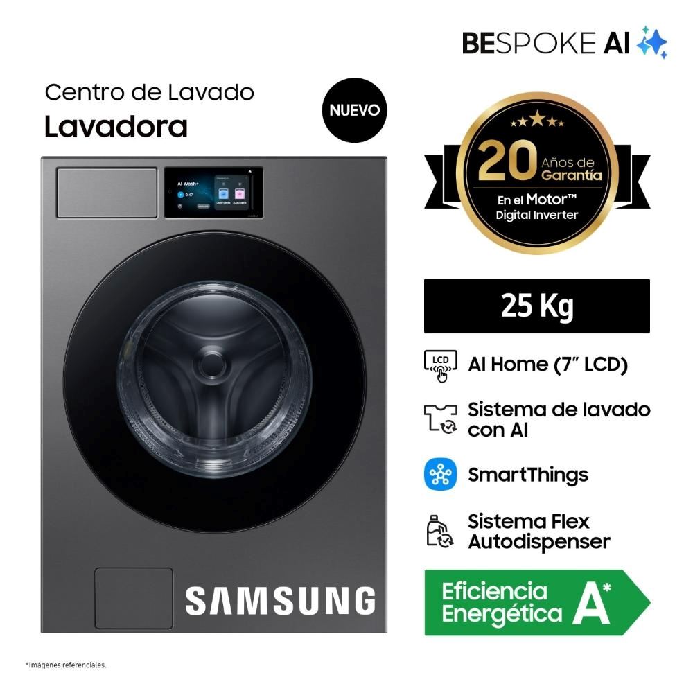 Lavadora Samsung 25KG Bespoke AI WF90F25ADSPE Acero Oscuro